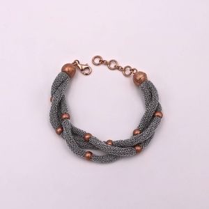 A&M 3-Strands Silver Mesh Bracelet w/R.Gold Beads